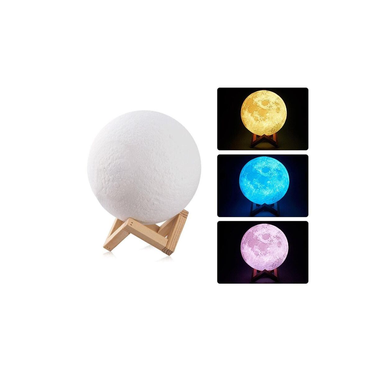 Usb Li 3D Ay Lamba Dokunmatik 5 Renk Değiştirir Stand Hediyeli Moon Lamp 15Cm