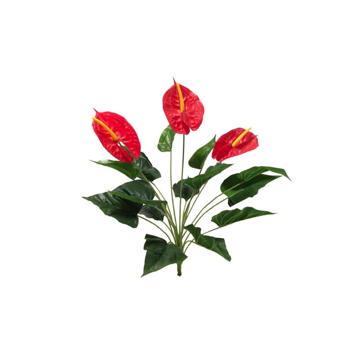Islak Antoryum Kırmızı Yapay Çiçek Etli 1.Kalite 3 Kafalı Anthurium