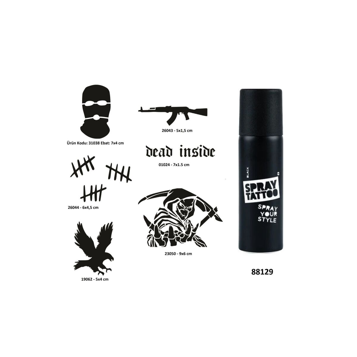 Hırçın Semboller Spray Tattoo Geçici Dövme Yapma Seti Dark Siyah