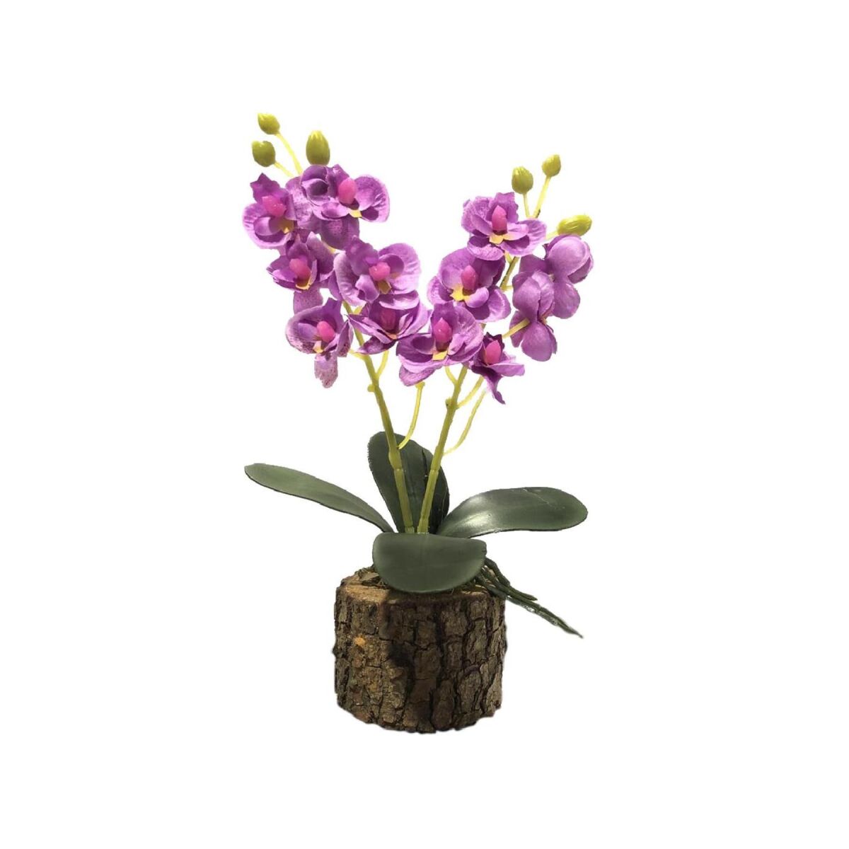 Yapay Çiçek Orkide Doğal Kütük Saksı Da Hediyelik Lila 25Cm