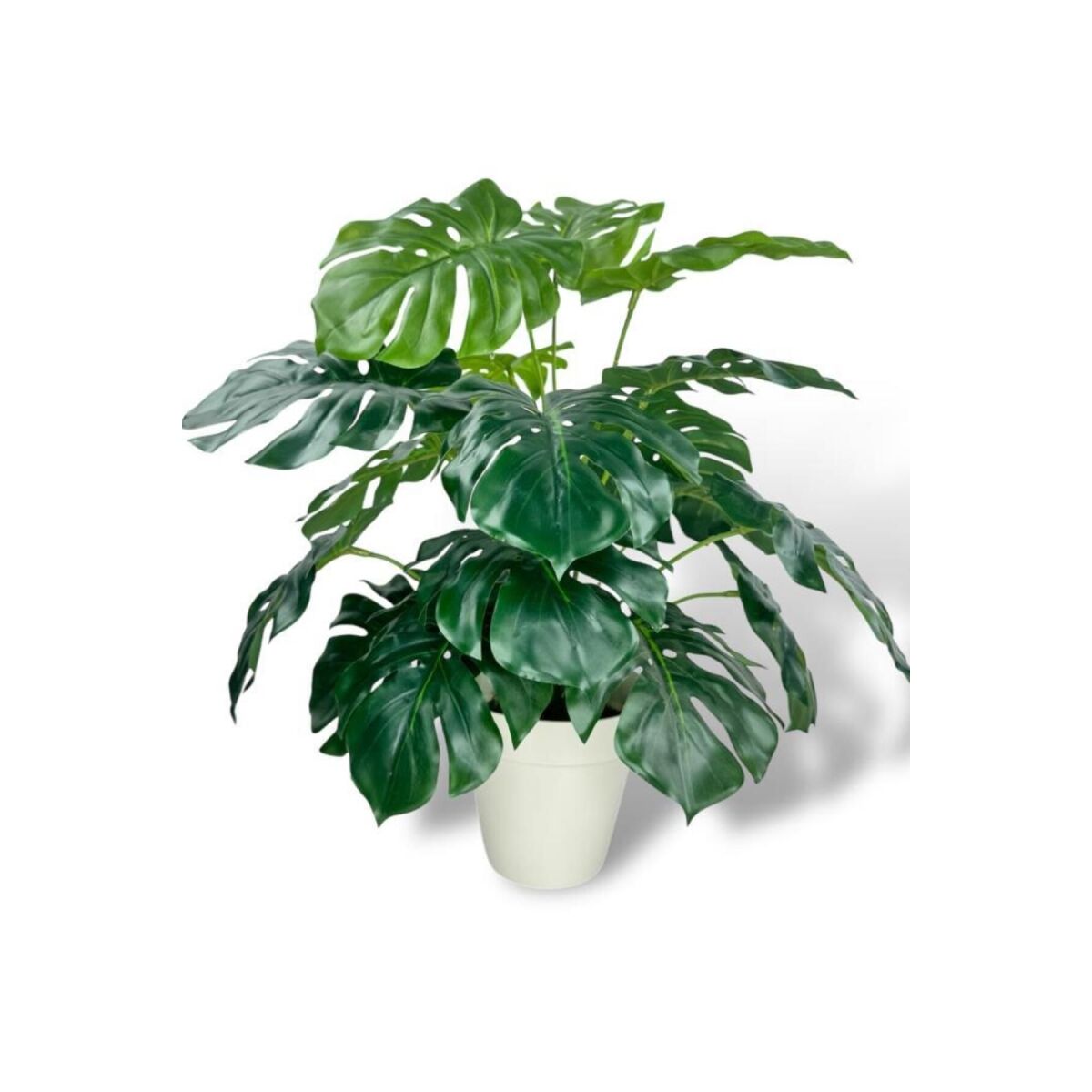 Yapay Çiçek Krem Saksıda Monstera Deve Tabanı Yeşil Doğal Dokulu 18Dal 50Cm Salon Çiçeği Yapay Bitki