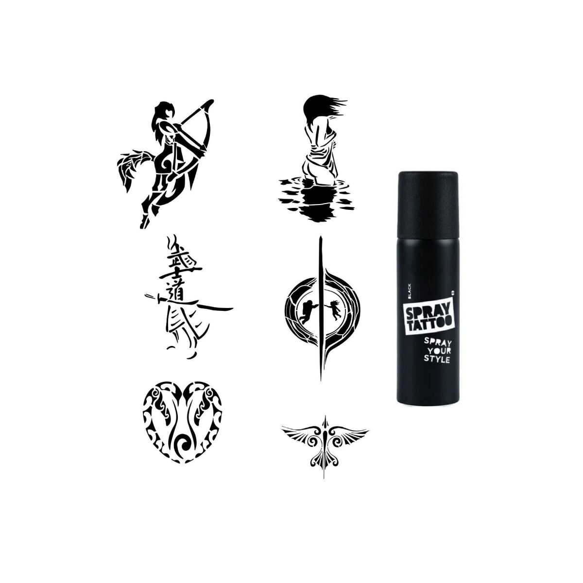 Aşk Ve Karadelik Spray Tattoo Geçici Dövme Seti Dark Siyah Sprey