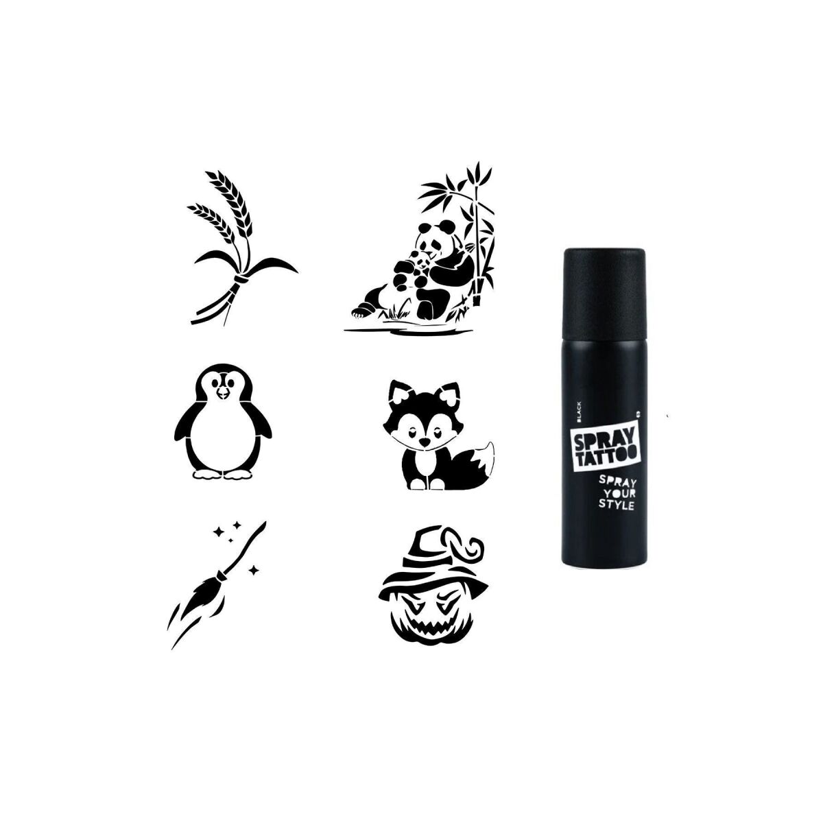 Anne Yavru Panda Spray Tattoo Geçici Dövme Seti Dark Siyah Sprey