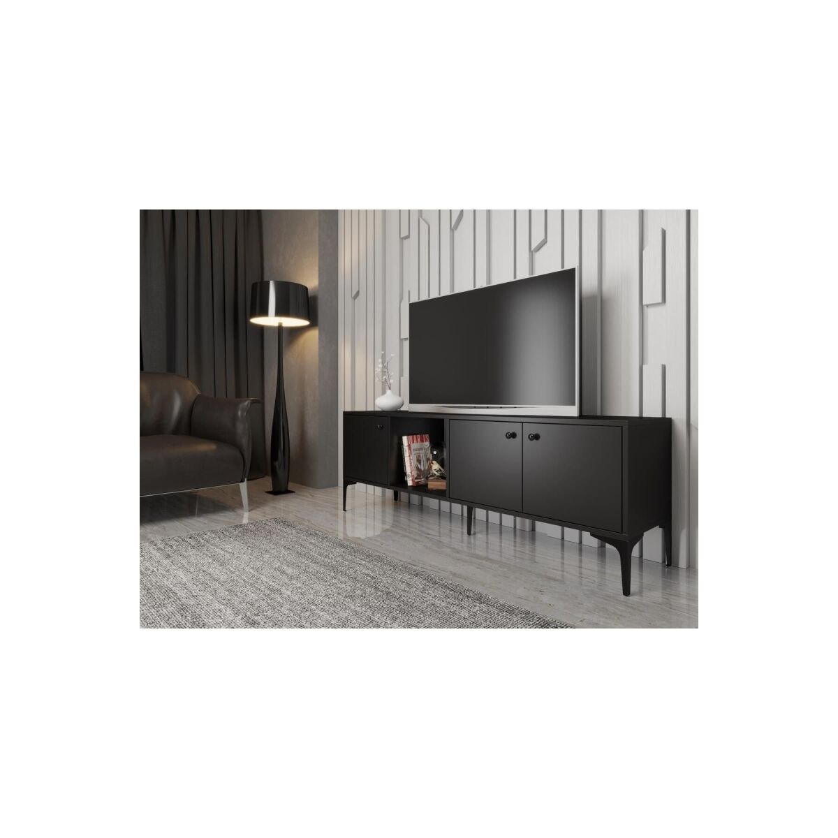 Hira 160 Cm Metal Ayaklı Tv Ünitesi - Siyah / Siyah