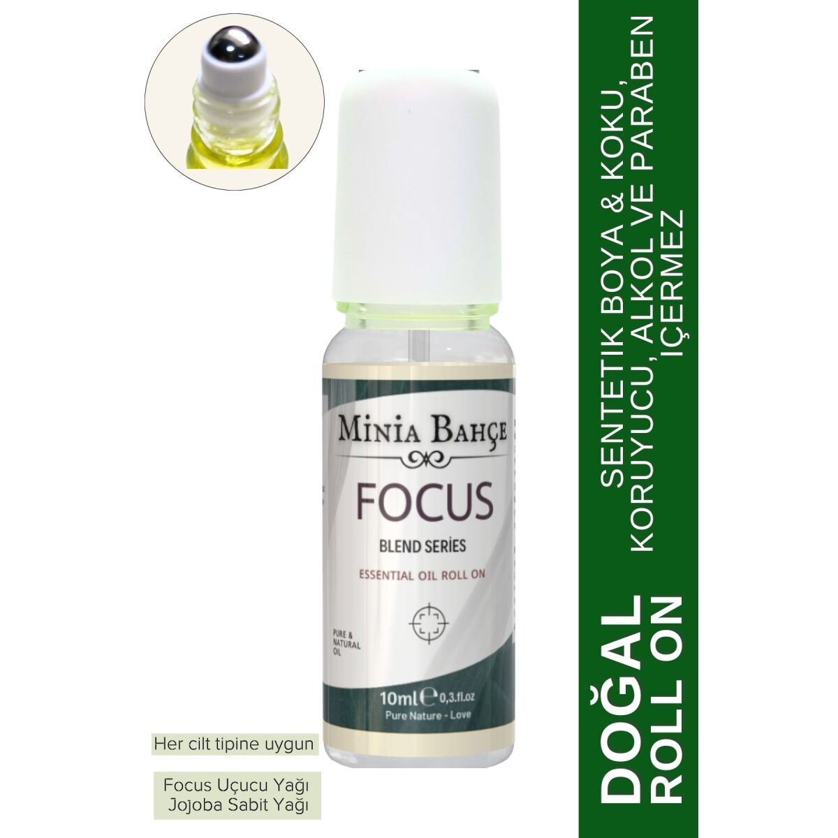 Doğal Roll On, Focus Uçucu Yağ Karışımı, Jojoba Yağı. 10Ml