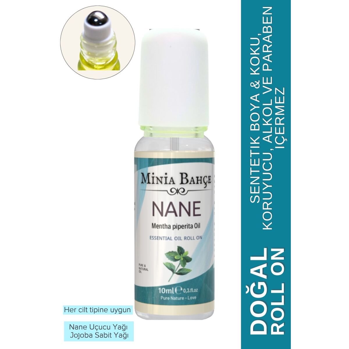 Doğal Roll On, Nane Uçucu Yağı, Jojoba Yağı. 10Ml