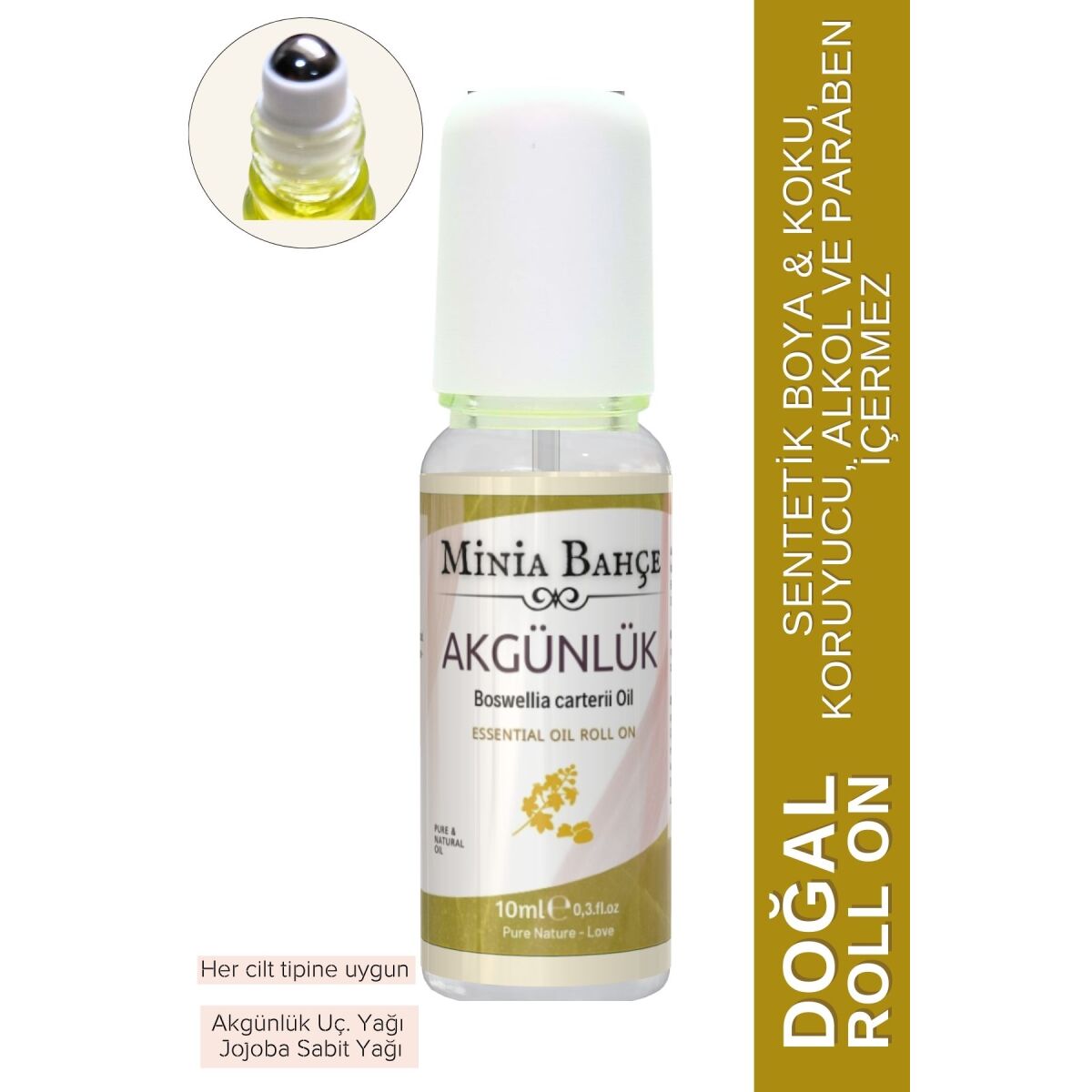 Doğal Roll On, Akgünlük Uçucu Yağı, Jojoba Yağı. 10Ml