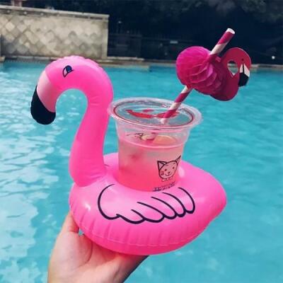 Pembe Flamingo Şişme Bardak Simidi Içecek Tutacağı
