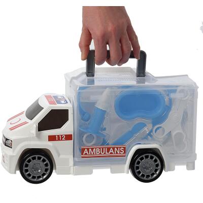 2İn1 Ambulans Arabalı, 10 Parçalı Oyuncak Doktor Seti
