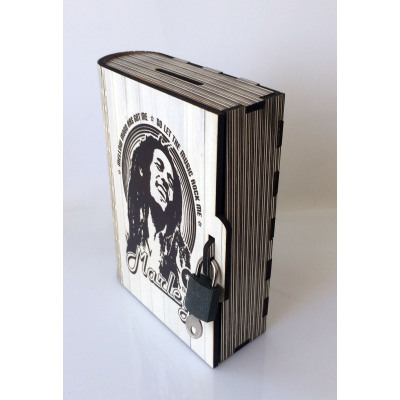 Kitap Kumbara Kilitli Ahşap Kutu Bob Marley
