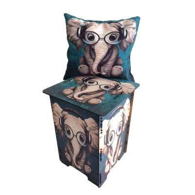 Dekoratif Puflu Tabure Gözlüklü Fil