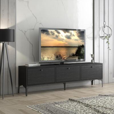 Etna Premium Bakır Metal Ayaklı Dolaplı 160 Cm Tv Ünitesi - Wood Siyah / Siyah