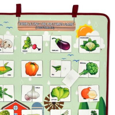 İngilizce Parça-Bütün Sebzeler Eşleştirme Oyunu Keçe Cırtlı Duvar Panosu , Eğitici Oyuncak