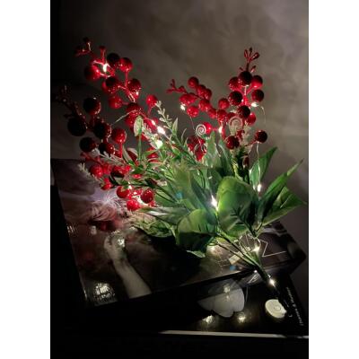 Yapay Çiçek Yılbaşı Çiçeği Kırmızı Demet Kokina Led Işıklı 3 Fonksiyonlu