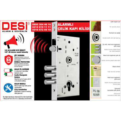 Desi Alarmlı Çelik Kapı Kilidi Dak Kilit