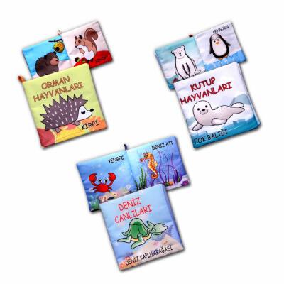 3 Kitap Tox Orman, Deniz Ve Kutup Hayvanları Kumaş Sessiz Kitap T055 T056 T059 - Bez Kitap , Eğitici Oyuncak , Yumuşak Ve Hışırtılı