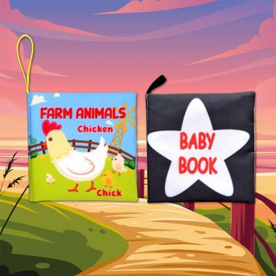 2 Kitap Tox İngilizce Çiftlik Hayvanları Ve Siyah-Beyaz Bebek Kumaş Sessiz Kitap E136 E119 - Bez Kitap , Eğitici Oyuncak , Yumuşak Ve Hışırtılı
