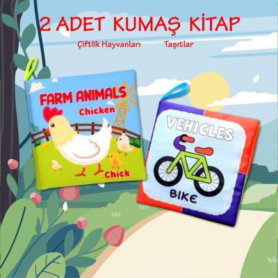 2 Kitap Tox İngilizce Çiftlik Hayvanları Ve Taşıtlar Kumaş Sessiz Kitap E119 E132 - Bez Kitap , Eğitici Oyuncak , Yumuşak Ve Hışırtılı