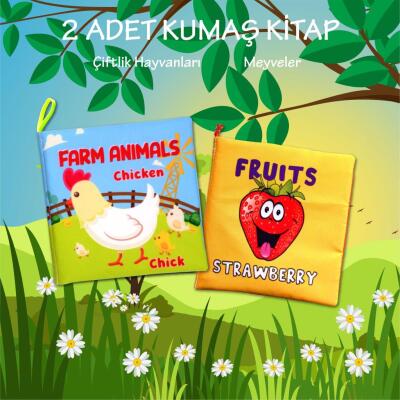 2 Kitap Tox İngilizce Çiftlik Hayvanları Ve Meyveler Kumaş Sessiz Kitap E119 E126 - Bez Kitap , Eğitici Oyuncak , Yumuşak Ve Hışırtılı