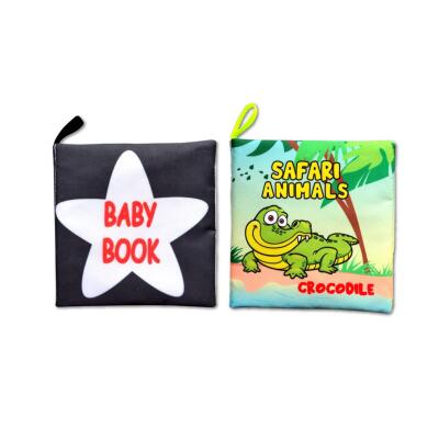 2 Kitap Tox İngilizce Siyah-Beyaz Bebek Ve Safari Hayvanları Kumaş Sessiz Kitap E136 E130 - Bez Kitap , Eğitici Oyuncak , Yumuşak Ve Hışırtılı