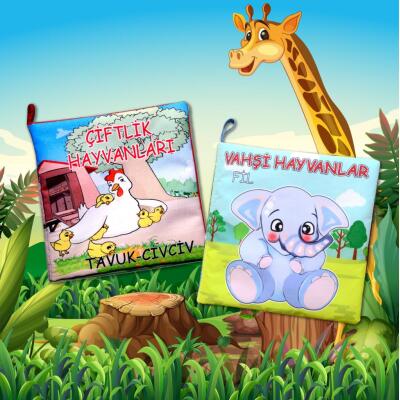 2 Kitap Tox Çiftlik Hayvanlar Ve Vahşi Hayvanlar Kumaş Sessiz Kitap T058 T111 - Bez Kitap , Eğitici Oyuncak , Yumuşak Ve Hışırtılı