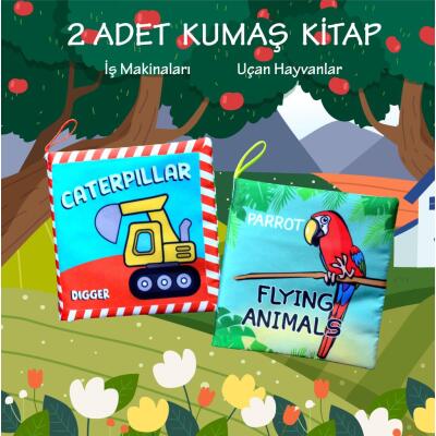 2 Kitap Tox İngilizce İş Makinaları Ve Uçan Hayvanlar Kumaş Sessiz Kitap E118 E133 - Bez Kitap , Eğitici Oyuncak , Yumuşak Ve Hışırtılı