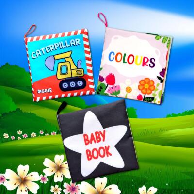 3 Kitap Tox İngilizce Renkler , İş Makinaları Ve Siyah Beyaz Bebek Kumaş Sessiz Kitap E118 E129 E136 - Bez Kitap