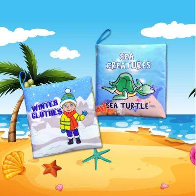 2 Kitap Tox İngilizce Kışlık Giysiler Ve Deniz Canlıları Kumaş Sessiz Kitap E124 E122 - Bez Kitap , Eğitici Oyuncak , Yumuşak Ve Hışırtılı