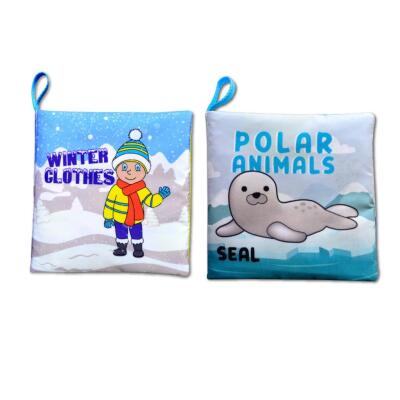 2 Kitap Tox İngilizce Kışlık Giysiler Ve Kutup Hayvanları Kumaş Sessiz Kitap E124 E125 - Bez Kitap , Eğitici Oyuncak , Yumuşak Ve Hışırtılı