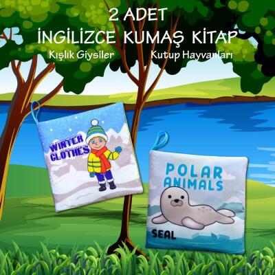 2 Kitap Tox İngilizce Kışlık Giysiler Ve Kutup Hayvanları Kumaş Sessiz Kitap E124 E125 - Bez Kitap , Eğitici Oyuncak , Yumuşak Ve Hışırtılı