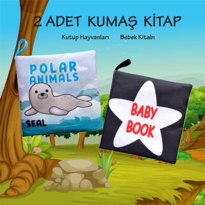 2 Kitap Tox İngilizce Kutup Hayvanları Ve Siyah Beyaz Bebek Kumaş Sessiz Kitap E125 E136 - Bez Kitap , Eğitici Oyuncak
