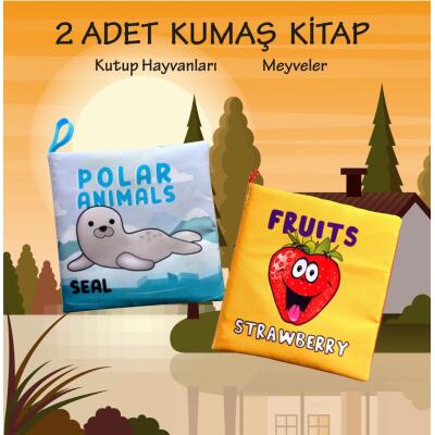 2 Kitap Tox İngilizce Kutup Hayvanları Ve Meyveler Kumaş Sessiz Kitap E125 E126 - Bez Kitap , Eğitici Oyuncak , Yumuşak Ve Hışırtılı