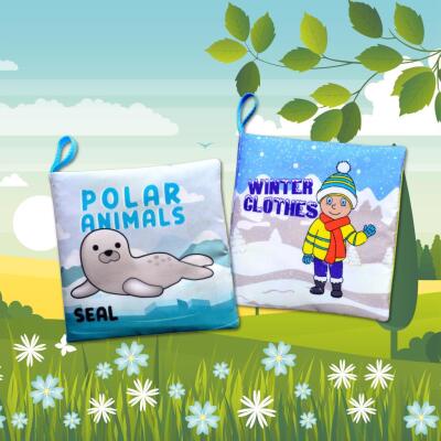 2 Kitap Tox İngilizce Kutup Hayvanları Ve Kışlık Giysiler Kumaş Sessiz Kitap E125 E124 - Bez Kitap , Eğitici Oyuncak , Yumuşak Ve Hışırtılı