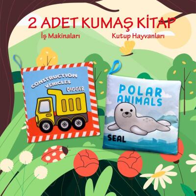 2 Kitap Tox İngilizce İş Makinaları Ve Kutup Hayvanları Kumaş Sessiz Kitap E118 E125 - Bez Kitap , Eğitici Oyuncak , Yumuşak Ve Hışırtılı
