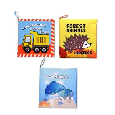 3 Kitap Tox İngilizce  Deniz Canlıları , Orman Hayvanları Ve İş Makinaları Kumaş Sessiz Kitap E118 E122 E127 - Bez Kitap , Eğitici Oyuncak , Yumuşak Ve Hışırtılı