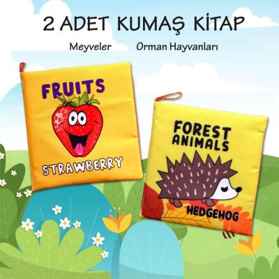2 Kitap Tox İngilizce Meyveler Ve Orman Hayvanları Kumaş Sessiz Kitap E126 E131 - Bez Kitap , Eğitici Oyuncak