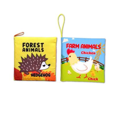 2 Kitap Tox İngilizce Orman Hayvanları Ve Çiftlik Hayvanları Kumaş Sessiz Kitap E127 E119 - Bez Kitap , Eğitici Oyuncak