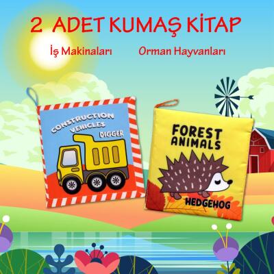 2 Kitap Tox İngilizce İş Makinaları Ve Orman Hayvanları Kumaş Sessiz Kitap E118 E127 - Bez Kitap , Eğitici Oyuncak , Yumuşak Ve Hışırtılı