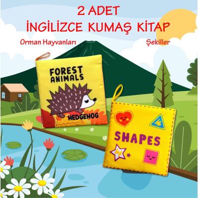 2 Kitap Tox İngilizce Orman Hayvanları Ve Şekiller Kumaş Sessiz Kitap E127 E131 - Bez Kitap , Eğitici Oyuncak Hışırtılı