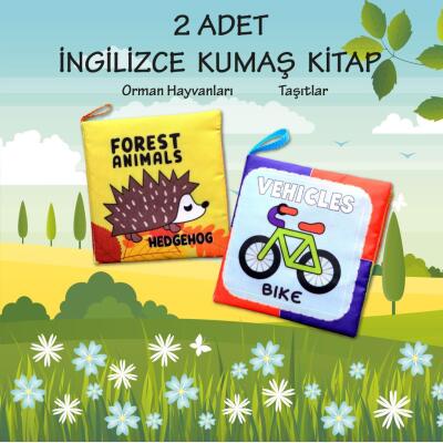 2 Kitap Tox İngilizce Orman Hayvanları Ve Taşıtlar Kumaş Sessiz Kitap E127 E132 - Bez Kitap , Eğitici Oyuncak