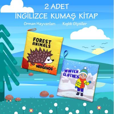 2 Kitap Tox İngilizce Orman Hayvanları Ve Kışlık Giysiler Kumaş Sessiz Kitap E127 E124 - Bez Kitap , Eğitici Oyuncak , Yumuşak Ve Hışırtılı