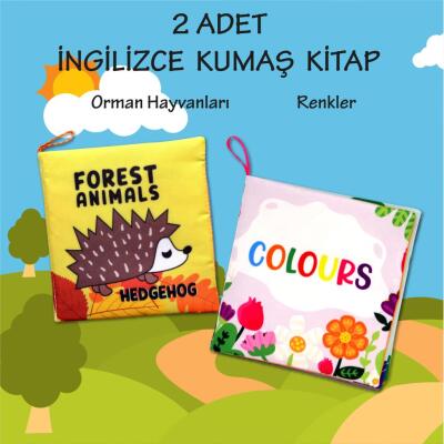 2 Kitap Tox İngilizce Orman Hayvanları Ve Renkler Kumaş Sessiz Kitap E127 E129 - Bez Kitap , Eğitici Oyuncak