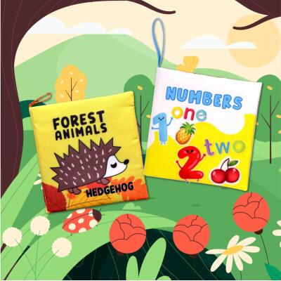 2 Kitap Tox İngilizce Orman Hayvanları Ve Rakamlar Kumaş Sessiz Kitap E127 E128 - Bez Kitap , Eğitici Oyuncak