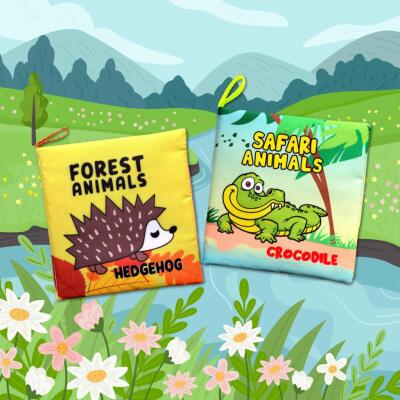 2 Kitap Tox İngilizce Orman Hayvanları Ve Safari Hayvanları Kumaş Sessiz Kitap E127 E130 - Bez Kitap , Eğitici Oyuncak