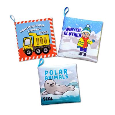 3 Kitap Tox İngilizce İş Makinaları , Kışlık Giysiler Ve Kutup Hayvanları Kumaş Sessiz Kitap E118 E124 E125 - Bez Kitap