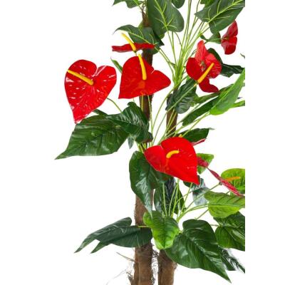 Yapay Ağaç Kırmızı Antoryum 4Katlı 175Cm Salon Çiçeği Yapay Çiçek