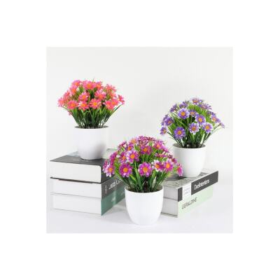 3Lü Set Yapay Çiçek Papatya Beyaz Saksıda Karışık Renkler