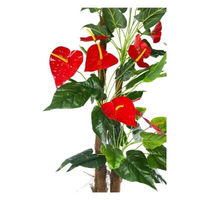 Yapay Ağaç Kırmızı Antoryum 4Katlı 175Cm Salon Çiçeği Yapay Çiçek
