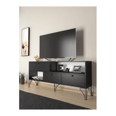 Katre 150 Cm Metal Ayaklı Tv Ünitesi - Siyah / Siyah