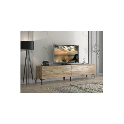 Vega Premium 200 Cm Geniş Dolaplı Metal Ayaklı Tv Ünitesi - Atlantik Çam / Siyah